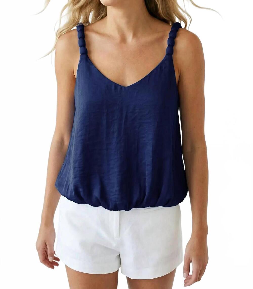 NEW NAKED ZEBRA billowy strap accent tank top in navy